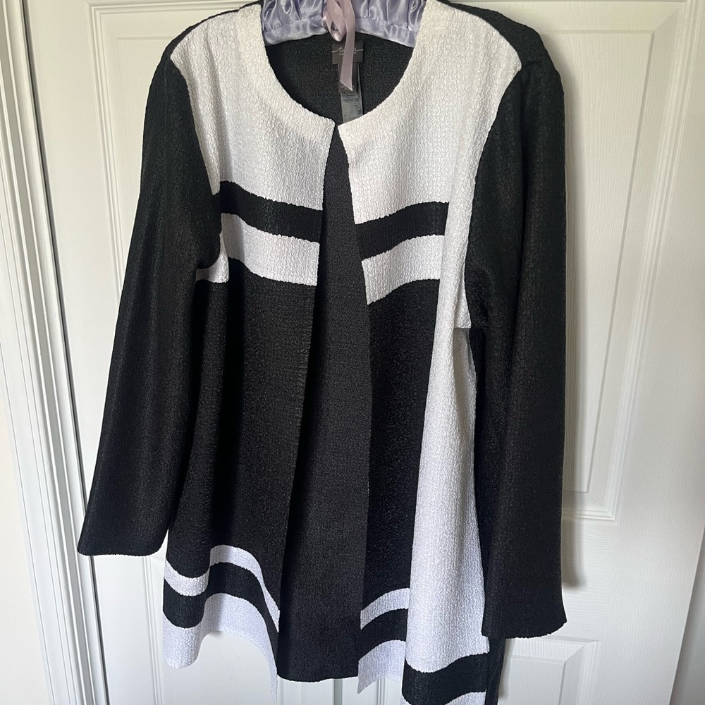 Textured Black and White Coat with Lavender Lining